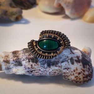 Malachite wire wrap ring ~ Size 5
